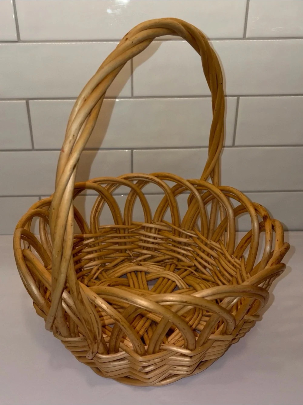 Natural Woven Basket with Handle - Tan